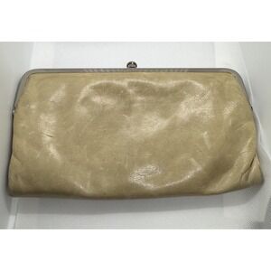 Hobo Original Lauren Clutch Wallet Kiss Lock Frame Ash Leather Blue Interior